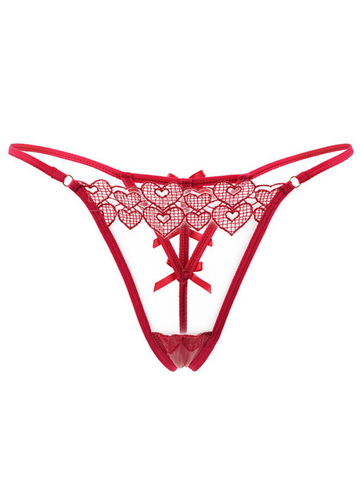 Red Sexy Women Mesh Thong With Bow
