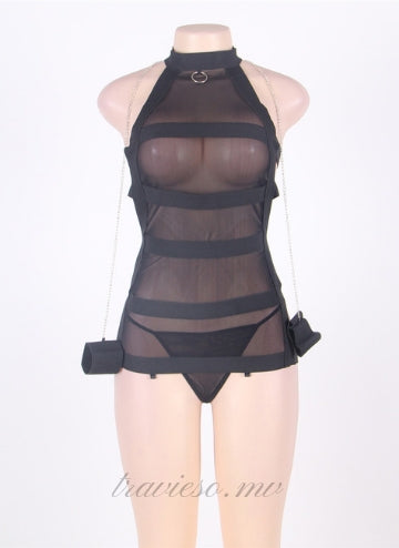 Banded Mesh Chemise With Chains