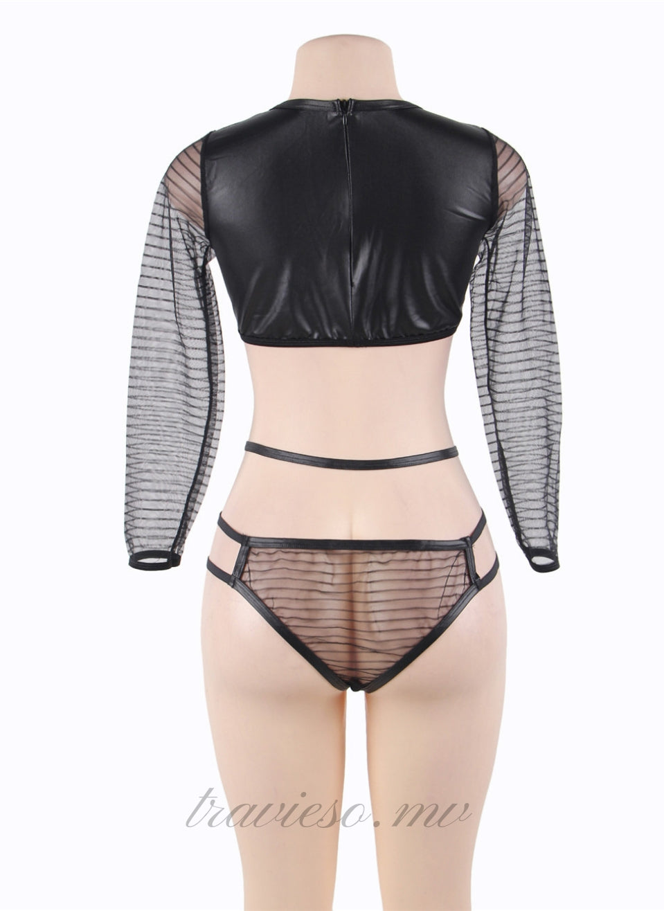 Striped Lace Long Sleeve Bra Set