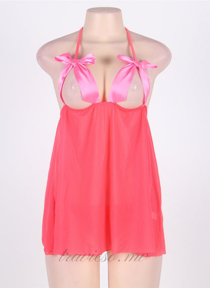Open Cup Satin Bows Babydoll