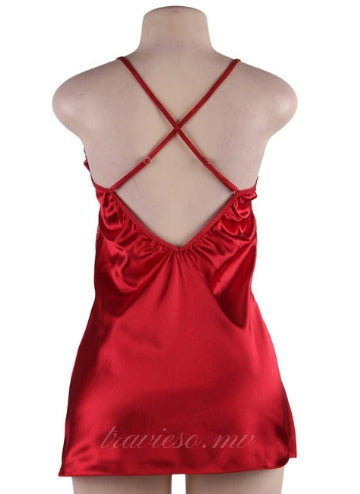Red Silk Satin Lace Pajama