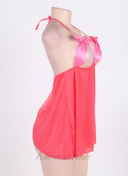 Open Cup Satin Bows Babydoll