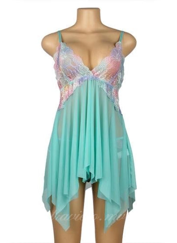 Green Flower Decoration Loose Comfortable Split Open Babydoll