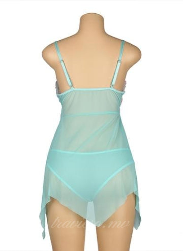 Green Flower Decoration Loose Comfortable Split Open Babydoll