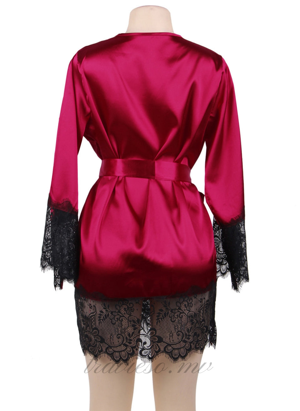 Wine Red Satin Lace Kimono