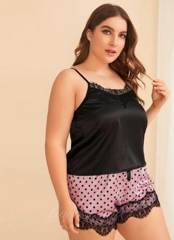 Lace Trim Satin Pajama Set