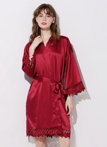 Burgundy Bridesmaid bridal satin robe