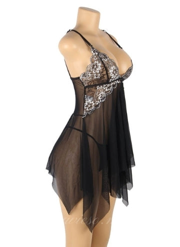 Black Lace Stitching Irregular Skirt  Babydoll