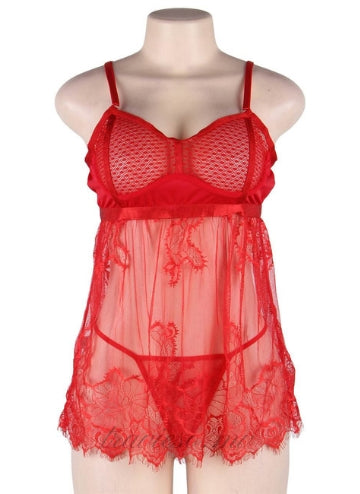 Elegant Red Lace Sexy Babydoll