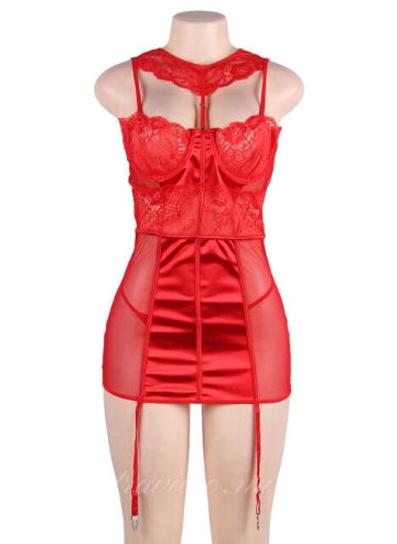 Red Deluxe Satin Lace Stitching Garter