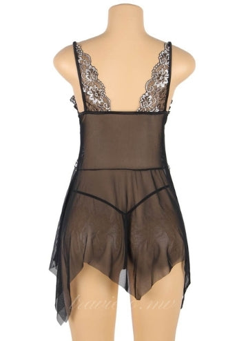 Black Lace Stitching Irregular Skirt  Babydoll