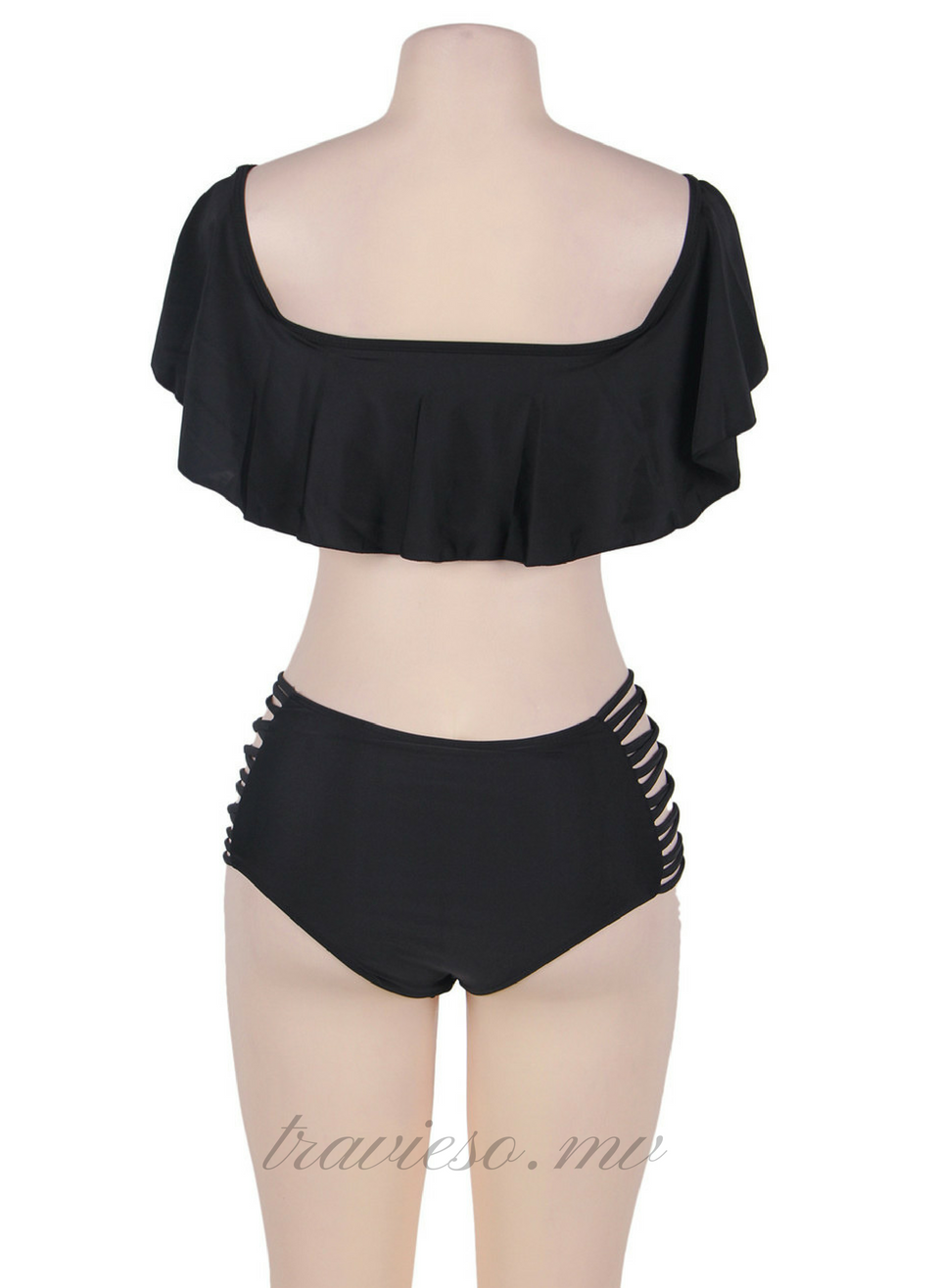 Ruffle Off Shoulder Bikini High Waist Swimsuit - travieso.mv