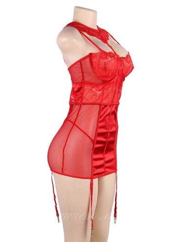 Red Deluxe Satin Lace Stitching Garter