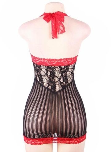 Hollow-out Black and Red Stitching Dress