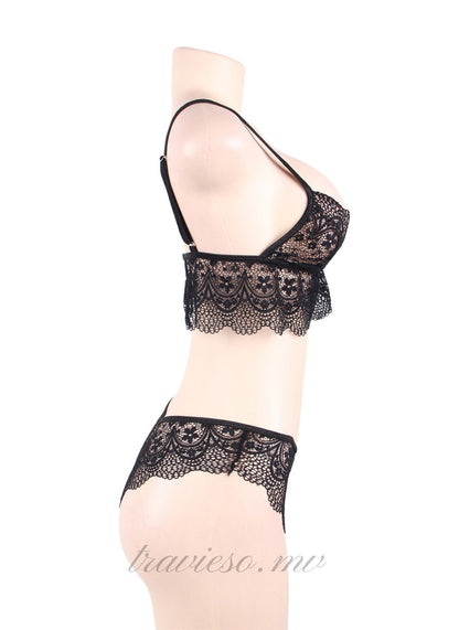 Black Lace Temptation 2pcs Bralette Lingerie Set
