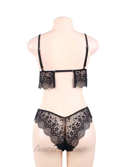 Black Lace Temptation 2pcs Bralette Lingerie Set