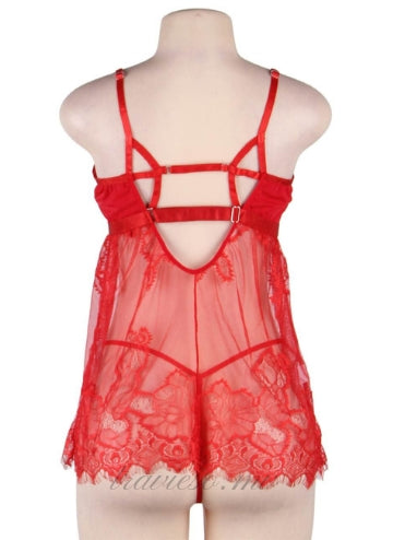 Elegant Red Lace Sexy Babydoll