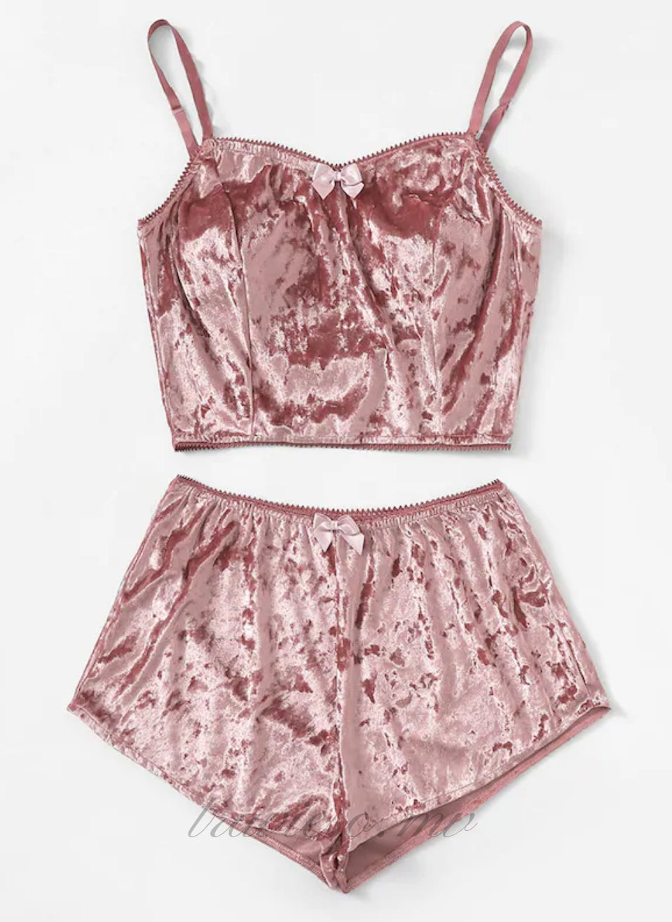 Bow Detail Velvet Cami Pajama Set