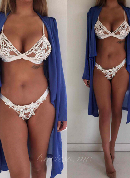 Lace Crochet Hook Bralette Lingerie Set - travieso.mv