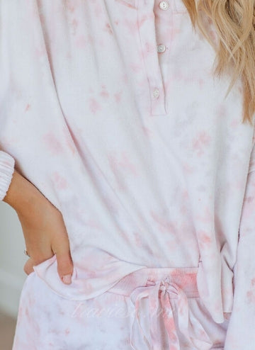 Pink Tie Dye Knit Pajamas Set
