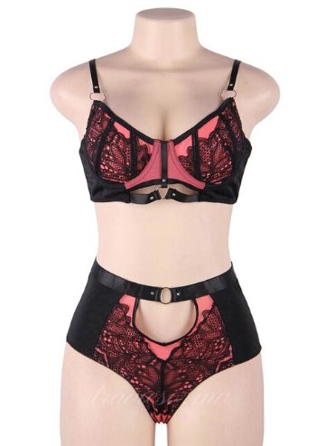 Pink Exquisite Sexy Lace Splice Bra Set