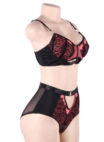 Pink Exquisite Sexy Lace Splice Bra Set