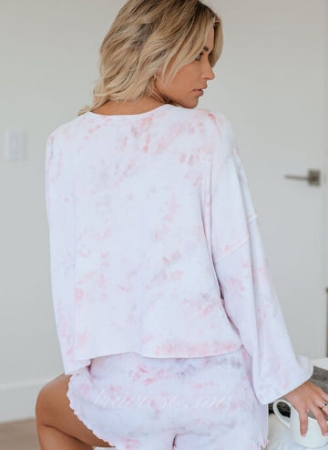 Pink Tie Dye Knit Pajamas Set