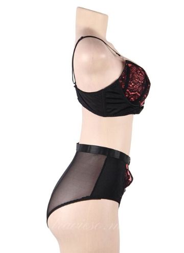 Pink Exquisite Sexy Lace Splice Bra Set