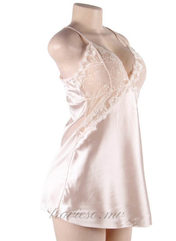 Nude Silk Satin Lace Pajama