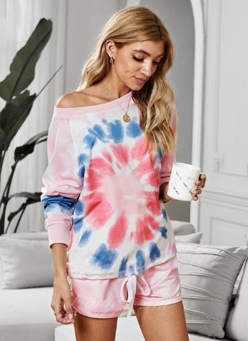 Pink Tie Dye Printed Long Sleeve Lounge Set