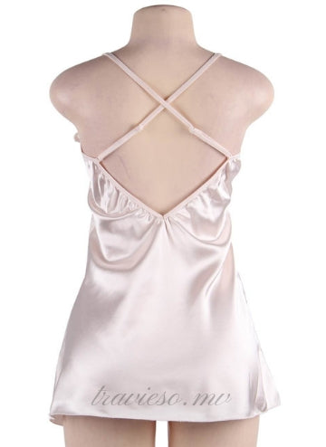 Nude Silk Satin Lace Pajama