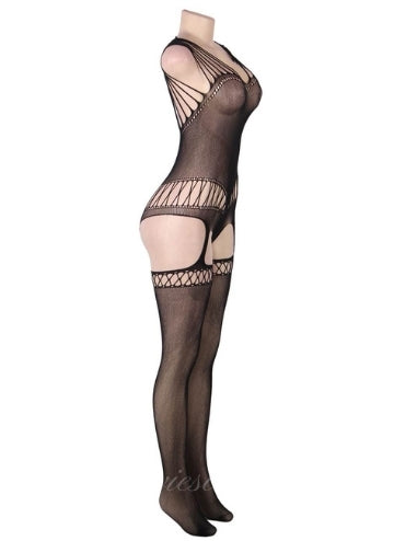 Strappy Shoulders Mesh Bodystockings