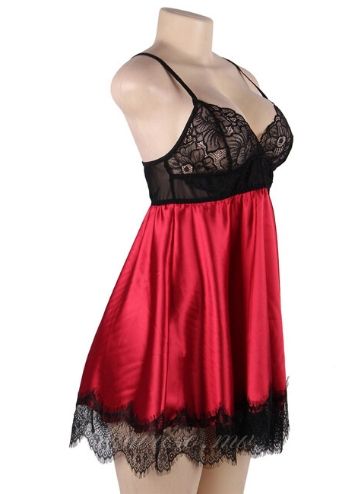 Red Satin Sexy Babydoll With Eyepatch