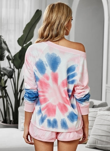 Pink Tie Dye Printed Long Sleeve Lounge Set