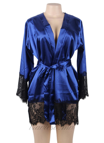 Blue Satin Lace Kimono