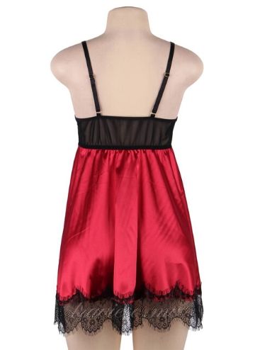 Red Satin Sexy Babydoll With Eyepatch