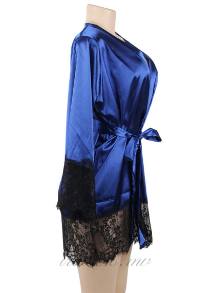 Blue Satin Lace Kimono