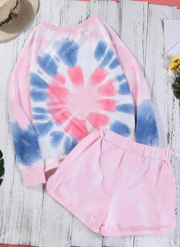 Pink Tie Dye Printed Long Sleeve Lounge Set