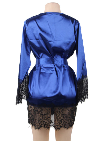 Blue Satin Lace Kimono