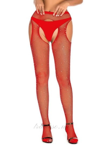 Red Fishnet Diamonds Pantyhose