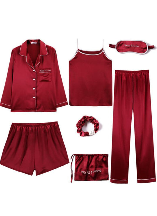7 piece Pajama Set Femme Sexy Satin