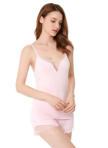 Deep V Neck Light Pink Sleepwear