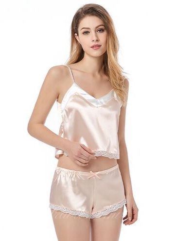 Beige Cropped Silk Sleepwear