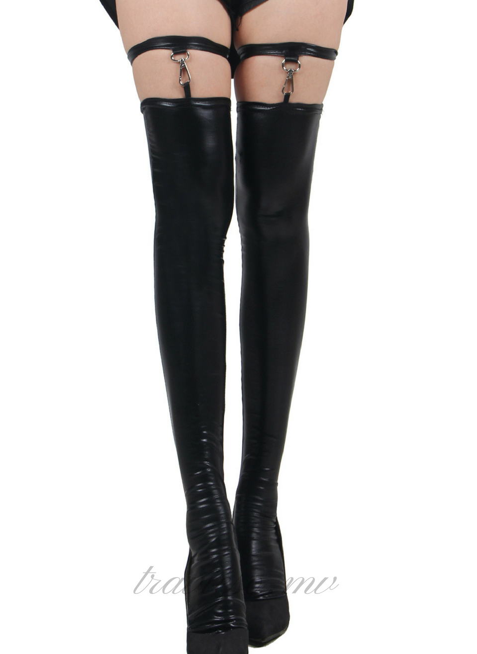 Faux Leather Fetish Stockings - travieso.mv