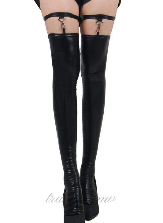 Faux Leather Fetish Stockings - travieso.mv