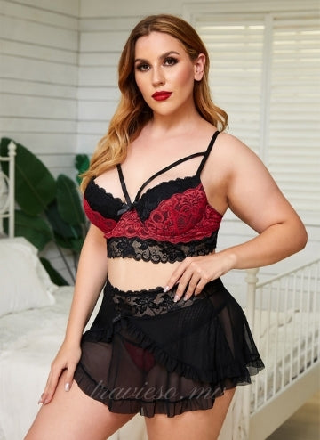 Red Lace Mesh Cami Set