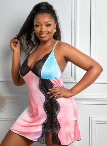 Multicolor Lace Stitching Tie Dye Babydoll
