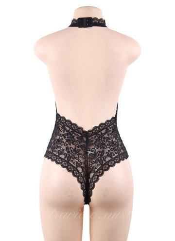 Black Exquisite Lace Open Cup Teddy