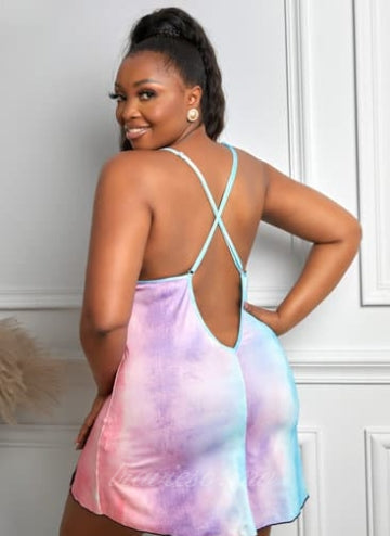 Multicolor Lace Stitching Tie Dye Babydoll