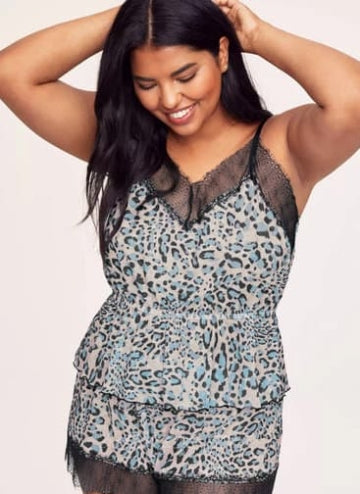Leopard Eyelash Lace Cami Top and Shorts